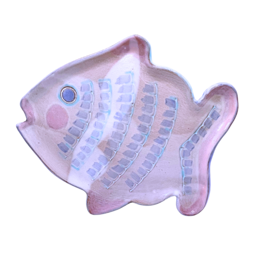 Signed Artisan Fish Serving Platter Dish Light Purple  - Made of Red Clay