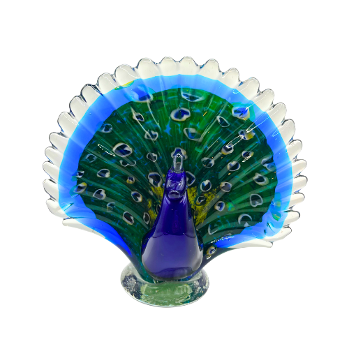 Blown Peacock Murano Style Art Glass MCM Sculpture  7" Tall