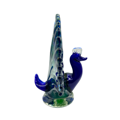 Blown Peacock Murano Style Art Glass MCM Sculpture  7" Tall