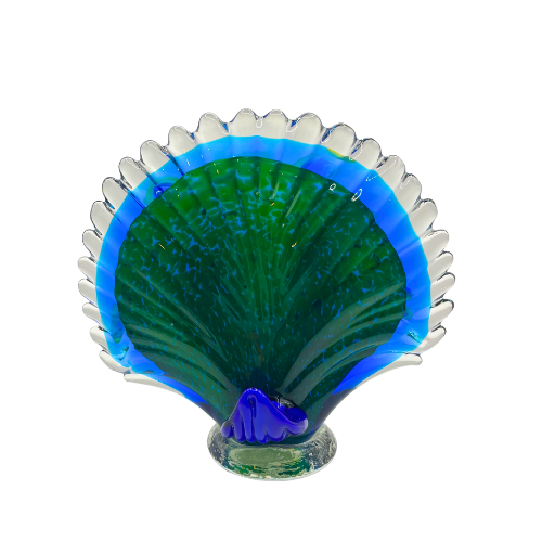 Blown Peacock Murano Style Art Glass MCM Sculpture  7" Tall