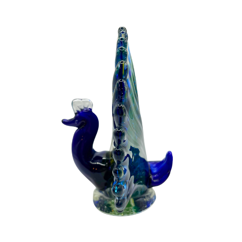 Blown Peacock Murano Style Art Glass MCM Sculpture  7" Tall