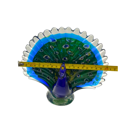 Blown Peacock Murano Style Art Glass MCM Sculpture  7" Tall