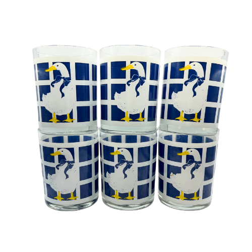 Department 56 Blue Ribbon Geese Trellage Navy Blue Glasses Vintage Set of 6