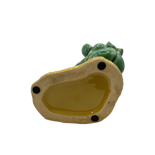 Vintage Majolica Ceramic Porcelain Vase with Mama & Baby Elephants Trunks Up 6"