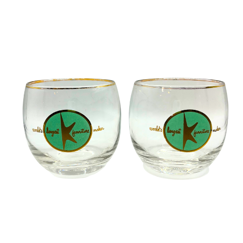 Atomic Period Kroehler Furniture Cocktail Roly Poly Drink Glasses Vintage 1950s  Promotional