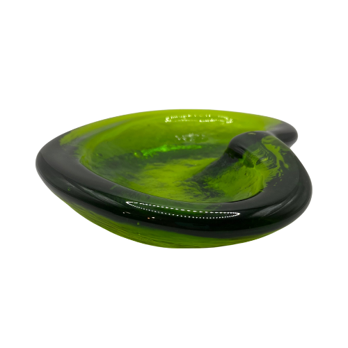 Vintage Blenko Avocado Green  Freeform Amoeba Bowl Kidney Bean Trinket Dish Ashtray Art Glass