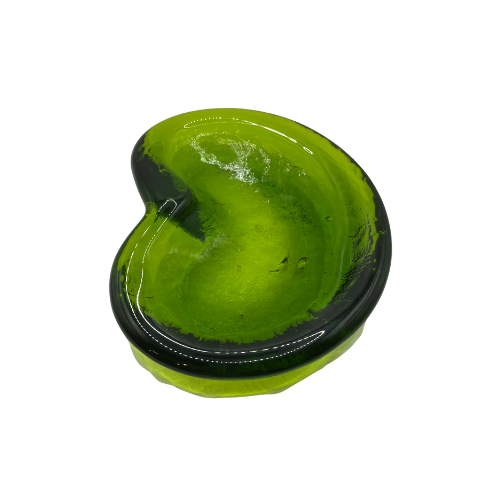 Vintage Blenko Avocado Green  Freeform Amoeba Bowl Kidney Bean Trinket Dish Ashtray Art Glass
