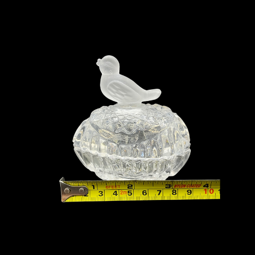 Vintage Hofbauer Crystal Glass Bird On Egg Trinket Box with Frosted Bird