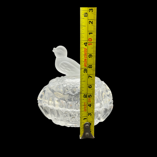 Vintage Hofbauer Crystal Glass Bird On Egg Trinket Box with Frosted Bird