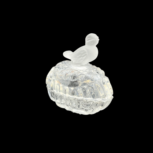 Vintage Hofbauer Crystal Glass Bird On Egg Trinket Box with Frosted Bird