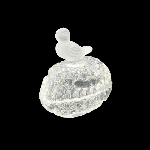 Vintage Hofbauer Crystal Glass Bird On Egg Trinket Box with Frosted Bird