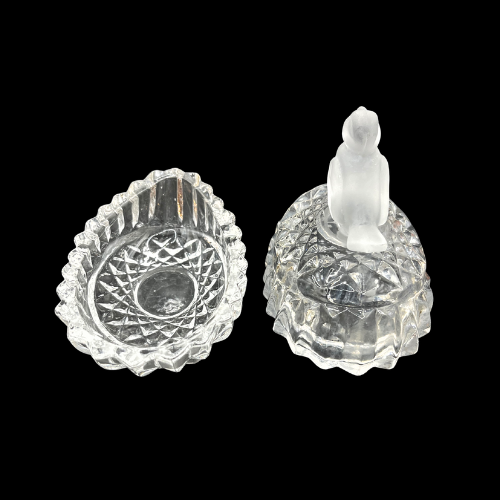 Vintage Hofbauer Crystal Glass Bird On Egg Trinket Box with Frosted Bird