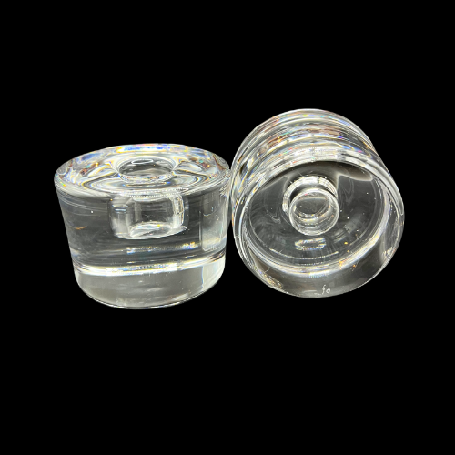 Orrefors Sweden Mid Century Crystal Puck Style Candlestick Holder Set of 2 _ Signed "FO" Frank Orrefors