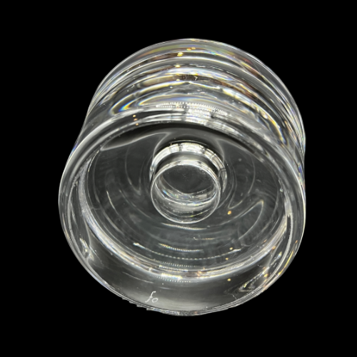 Orrefors Sweden Mid Century Crystal Puck Style Candlestick Holder Set of 2 _ Signed "FO" Frank Orrefors