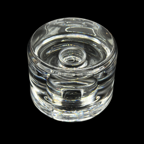 Orrefors Sweden Mid Century Crystal Puck Style Candlestick Holder Set of 2 _ Signed "FO" Frank Orrefors