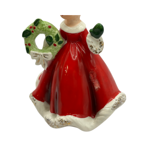 Vintage Josef Originals Porcelain Christmas Girl Figurine  with Wreath - Not Original Feather Bowa