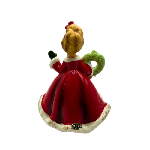 Vintage Josef Originals Porcelain Christmas Girl Figurine  with Wreath - Not Original Feather Bowa