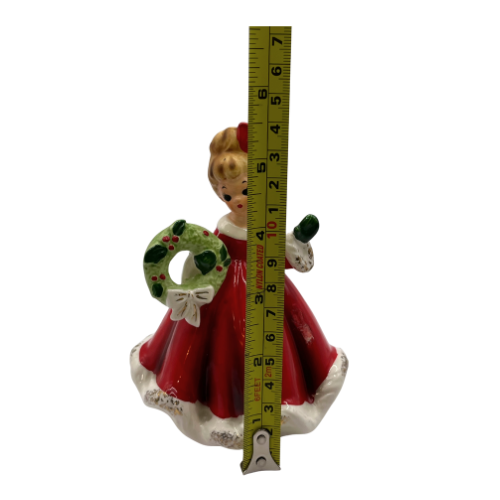 Vintage Josef Originals Porcelain Christmas Girl Figurine  with Wreath - Not Original Feather Bowa