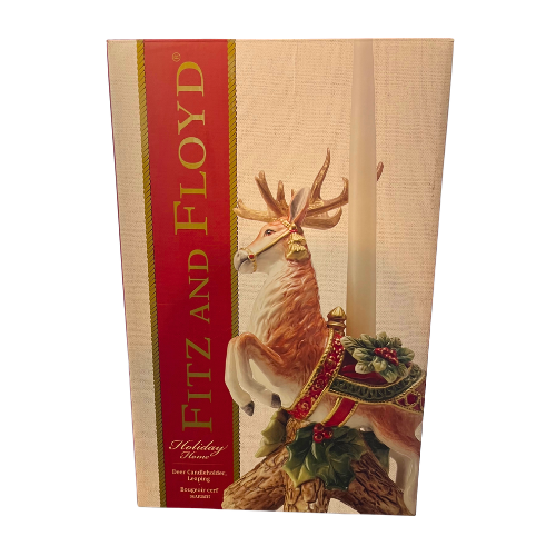 Fitz and Floyd Leaping Deer Candle Holder Holiday Home New in Box