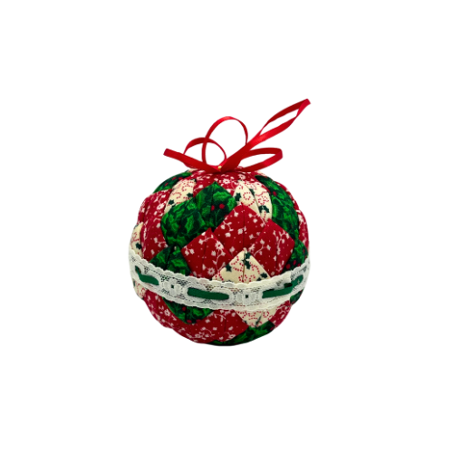 Vintage Handcrafted Quilted Folded Star Balls Christmas Tree Ornaments Set of 2