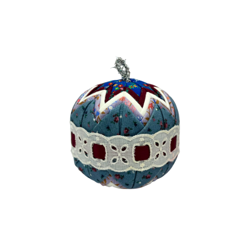 Vintage Handcrafted Quilted Folded Star Balls Christmas Tree Ornaments Set of 2