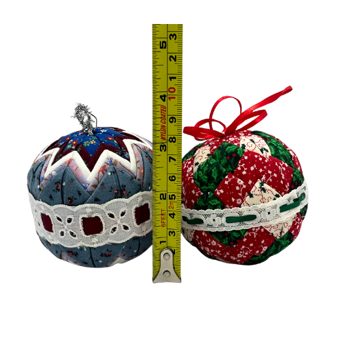 Vintage Handcrafted Quilted Folded Star Balls Christmas Tree Ornaments Set of 2