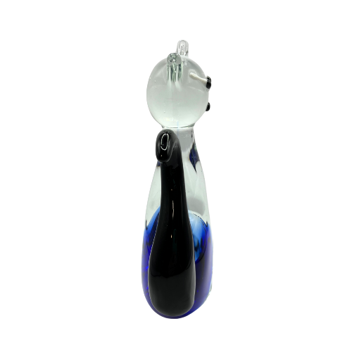 Murano Style Siamese Cat Art Glass Cobalt Blue Transparent Clear Swirl Black Tail Figurine