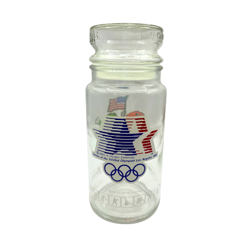 1984 Olympic Games Of Los Angeles M&M's Chocolate 8" Glass Candy Jar With Lid