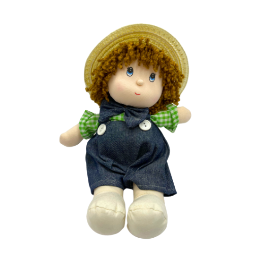 Vintage Heart Songs Wind Up Musical Animatronic Doll Boy in Overalls