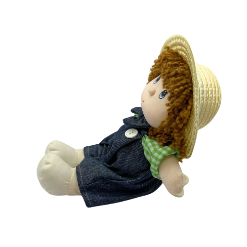 Vintage Heart Songs Wind Up Musical Animatronic Doll Boy in Overalls