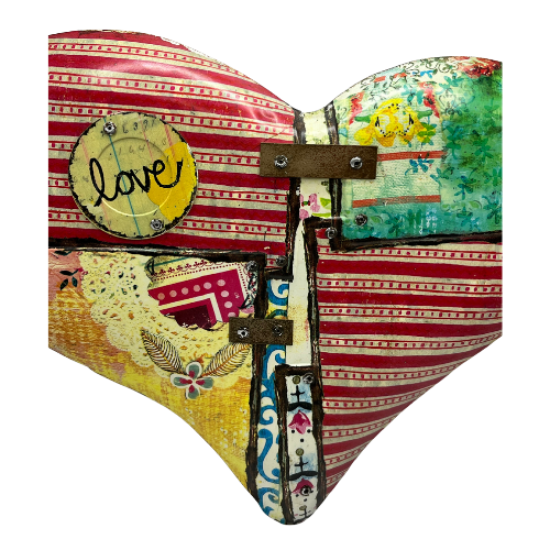 Kelly Rae Roberts Signed Heart Shaped Metal Quilt Patchwork Design Wall Plaque