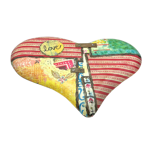 Kelly Rae Roberts Signed Heart Shaped Metal Quilt Patchwork Design Wall Plaque
