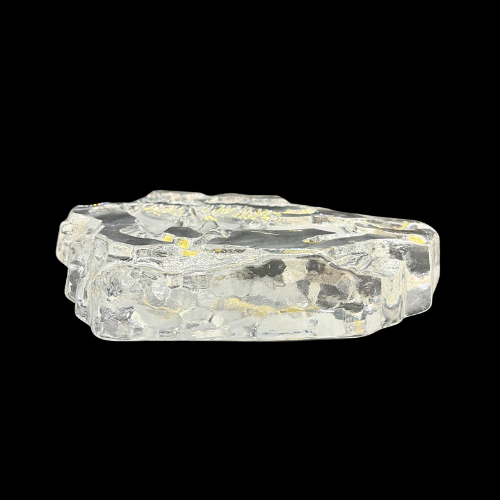 Running Horses Lead Crystal Iceberg Paperweight Western Mountain Scene with Gold Tone Highlights