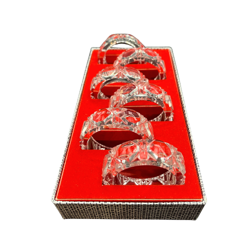 West German Lead Crystal Napkins Rings Original Box Octagonal Cut Pattern