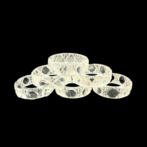 West German Lead Crystal Napkins Rings Original Box Octagonal Cut Pattern
