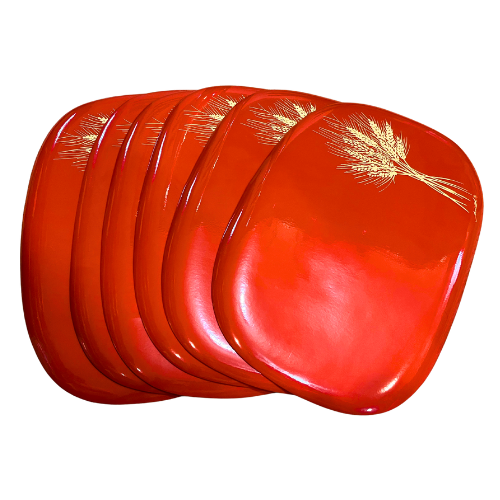 6pc- Vintage Retro Kane Kraft Vinyl Placemats Wheatgrass Red Orange