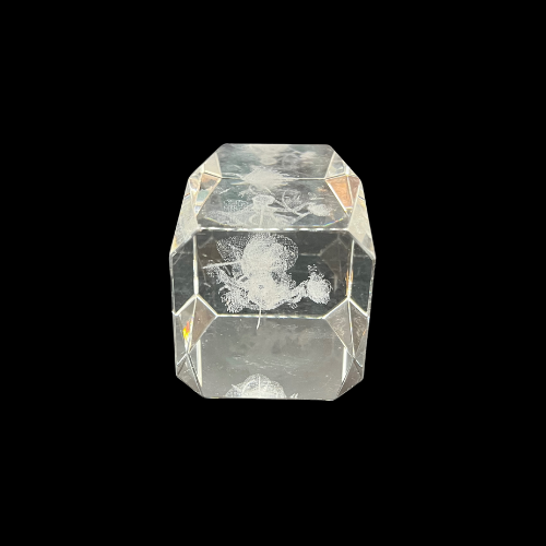 Vintage Fairy Laser 3D Etched Crystal Hologram Paperweight 3 1/4" Clear Geometric Prism Cut