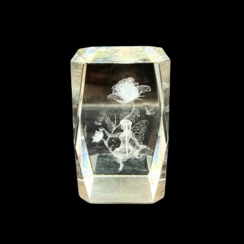 Vintage Fairy Laser 3D Etched Crystal Hologram Paperweight 3 1/4" Clear Geometric Prism Cut