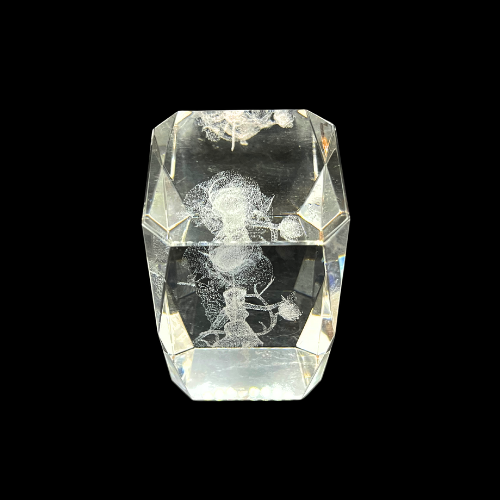 Vintage Fairy Laser 3D Etched Crystal Hologram Paperweight 3 1/4" Clear Geometric Prism Cut