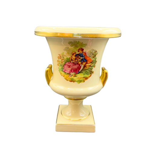 1940s Trenton Potteries USA Mantle 8" Urn Vase Courting Couple Floral Decor
