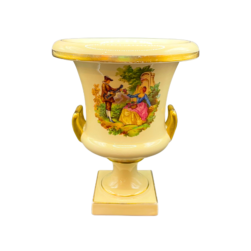 1940s Trenton Potteries USA Mantle 8" Urn Vase Courting Couple Floral Decor