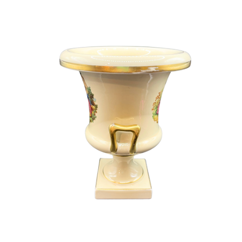 1940s Trenton Potteries USA Mantle 8" Urn Vase Courting Couple Floral Decor