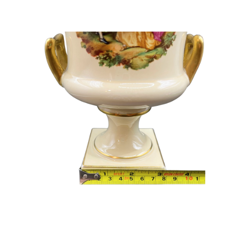1940s Trenton Potteries USA Mantle 8" Urn Vase Courting Couple Floral Decor
