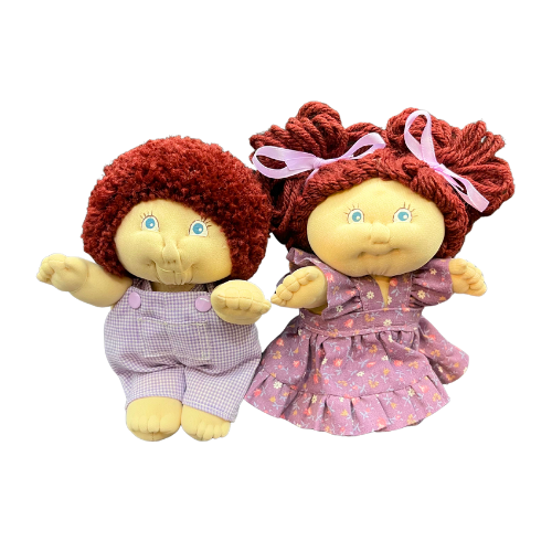 Vintage 1980s Cabbage Patch Kids Baby Dolls Girl / Boy Burgundy Hair Blue Eyes
