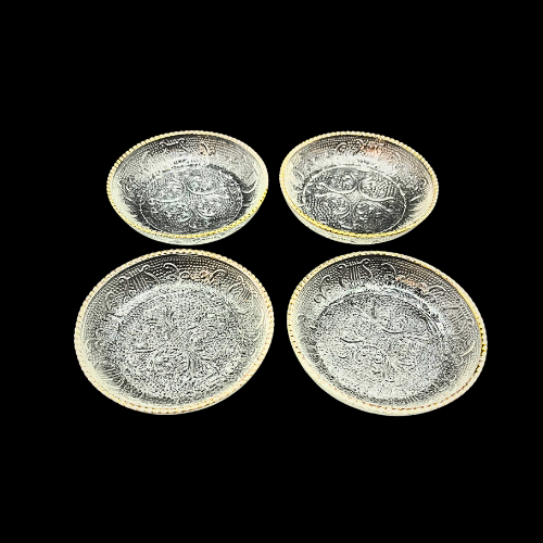 MCM Jeannette Glass Harp Ashtrays/ Coasters Gold Tone Beaded 1950s Set of 4