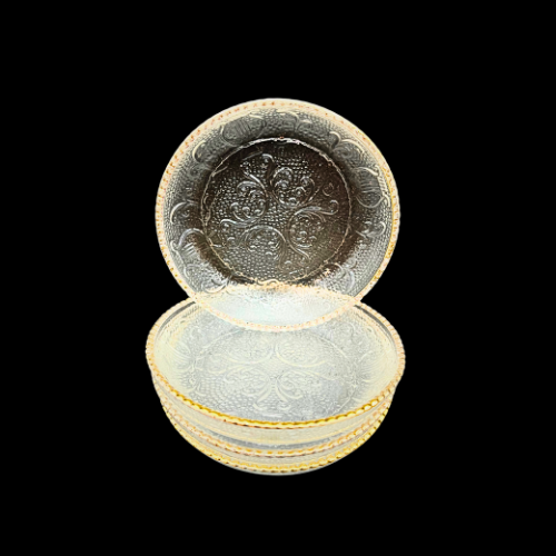 MCM Jeannette Glass Harp Ashtrays/ Coasters Gold Tone Beaded 1950s Set of 4
