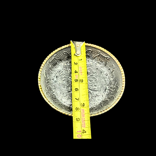 MCM Jeannette Glass Harp Ashtrays/ Coasters Gold Tone Beaded 1950s Set of 4