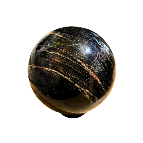 Black Moonstone Crystal Sphere 9" Circumference with Sphere Stand