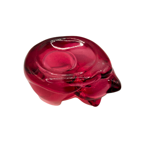 Vintage Indiana Glass Sleeping Cat Tea Light Candle Holder Votive Flashed Pink