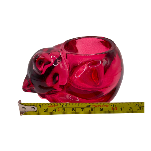Vintage Indiana Glass Sleeping Cat Tea Light Candle Holder Votive Flashed Pink
